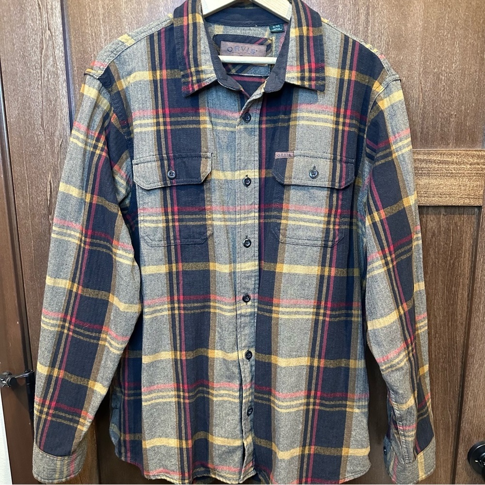 Orvis Plaid Button-Down Shirt in Blue, Brown, Yellow & Red